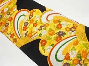 変わり菊に花唐草・亀甲模様織出し袋帯